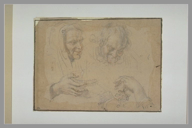 Due studi sulla testa e tre studi sulle mani - Museo del Louvre, Parigi